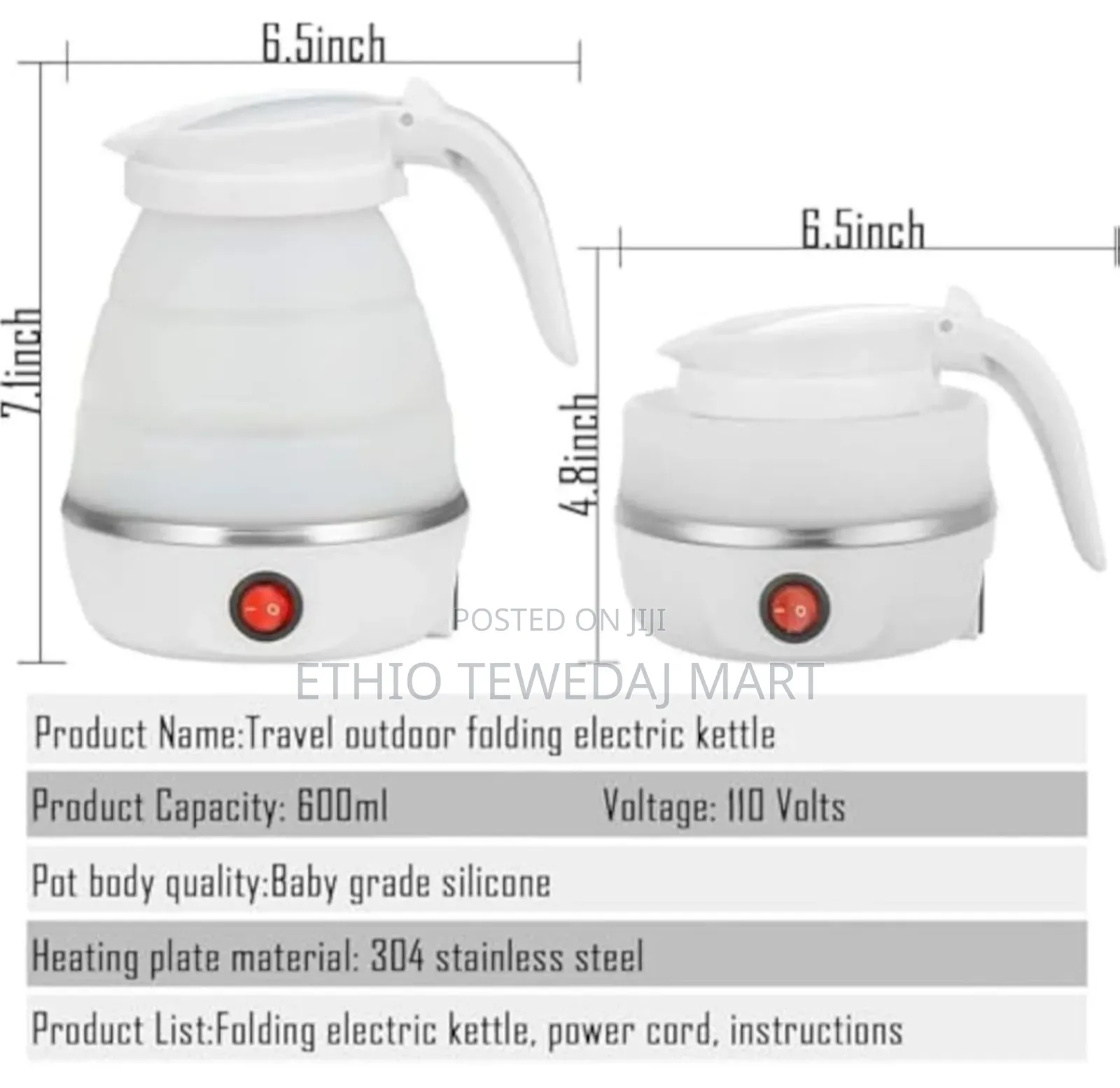 Travel Kettle Electric Small Foldable Portable Kettle የውሃ ማሞቂያ