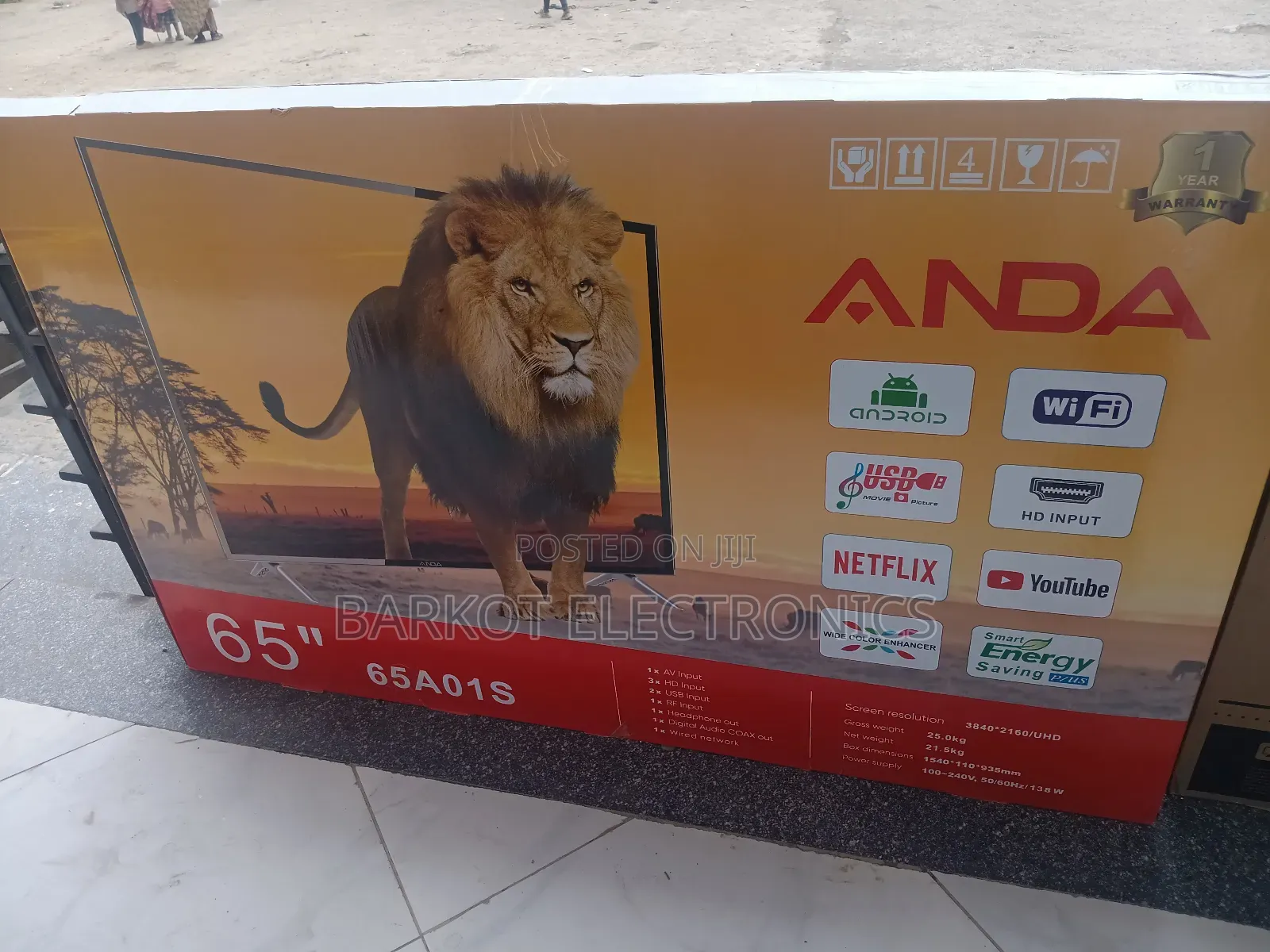 Anda Smart Tv 65 Inch Andraid Doubel Gelass 2025quality Tv Hif