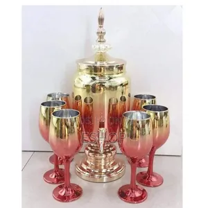Self-Serve 7-Piece Amber Glass Beverage Dispenser Glass Set