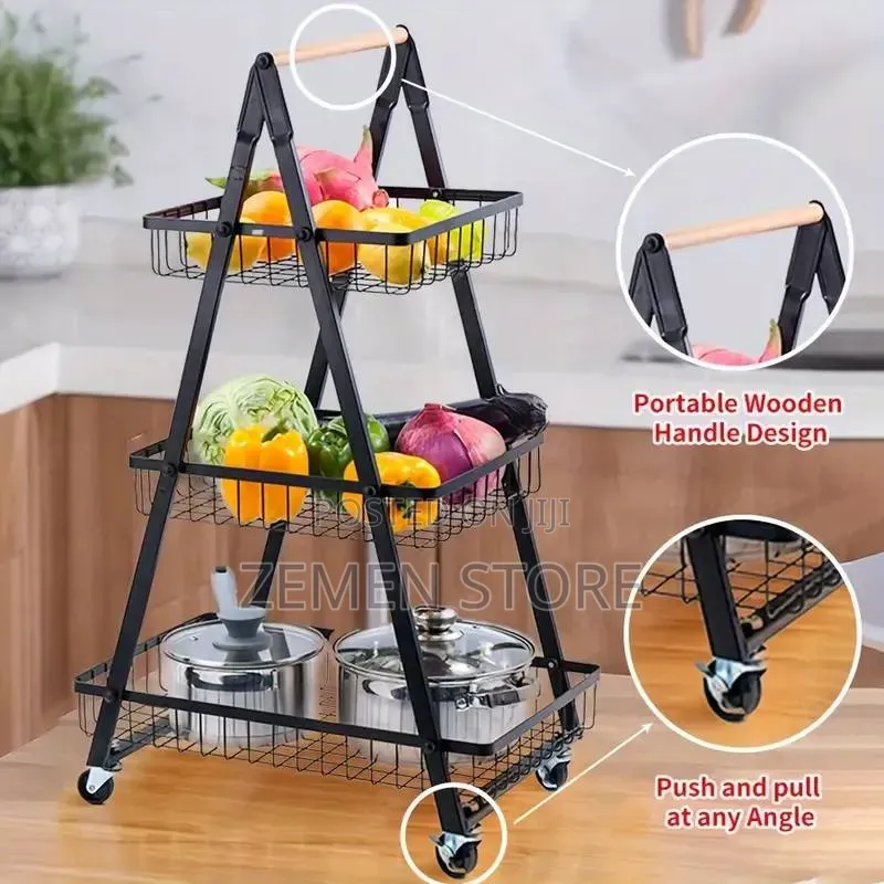 Modern 3-tier Multi-purpose Storage Trolley | ባለ 3 ደረጃ ተንቀሳቃሽ መደርደሪያ