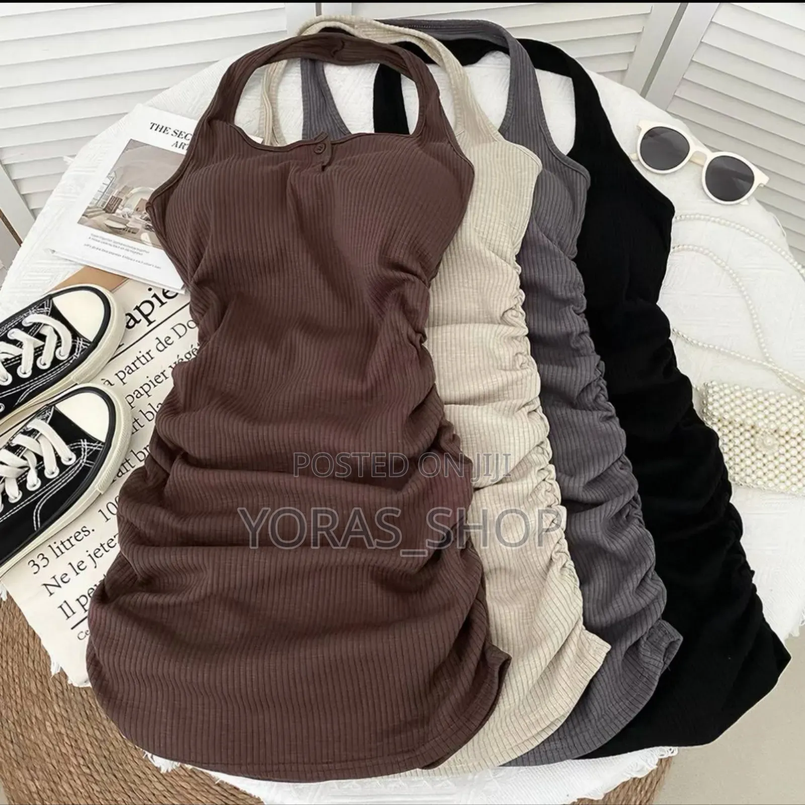 Sexy Ruched Halter Mini Dress - Ribbed Bodycon Style