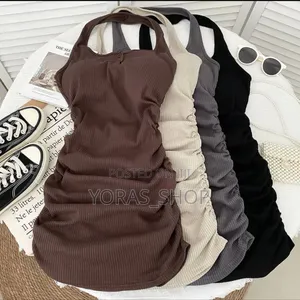 Sexy Ruched Halter Mini Dress - Ribbed Bodycon Style
