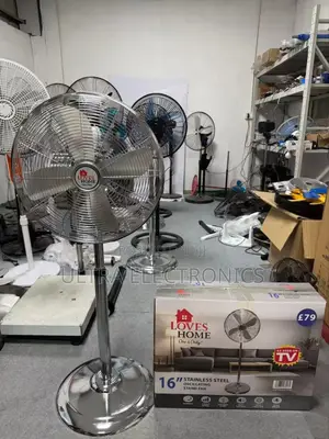 Fan Loves Home" Industrial-Style Chrome Pedestal Stand ,Fan Commonly