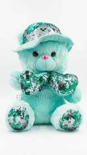 Sparkling Sequin Mint Green Teddy Bear – Plush Heart Hat Accent
