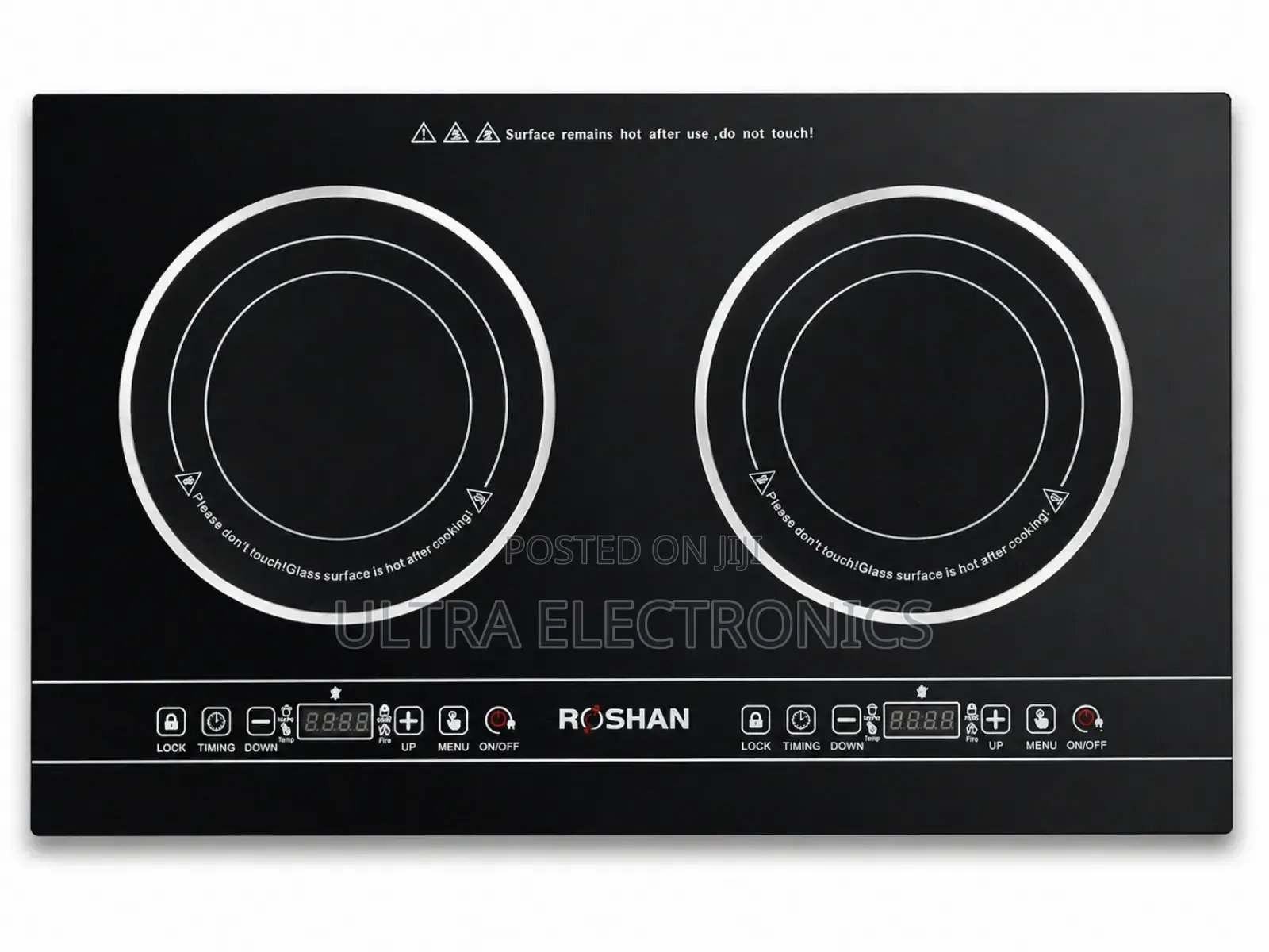 Roshan Stove Double Induction Cooktop With a Sleek Black Glass Surfa