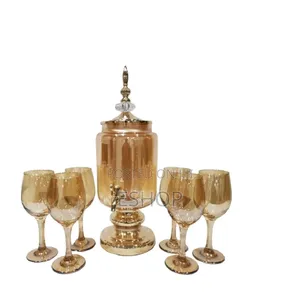 Champagne Toast 7-Piece Gold-Amber Dispenser Stemware Suite