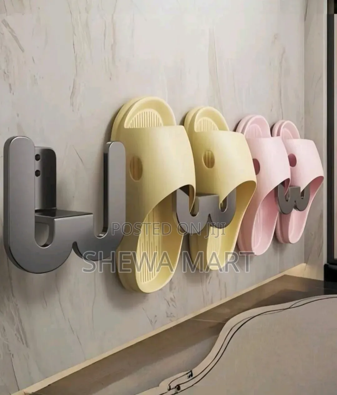 Wall-Mounted Shoe Rack With Adhesive Strips, Bathroom Slippers Rack,