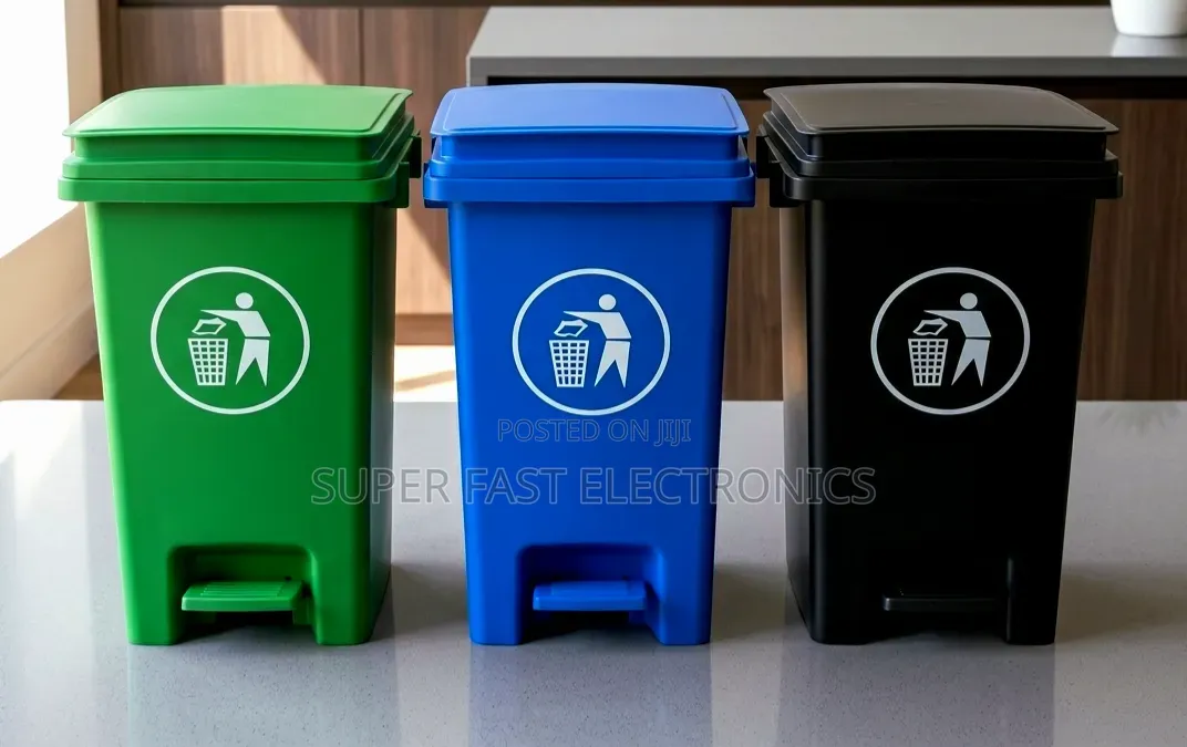 Garbage 20liter Triple-Color Pedal Trash Can Set (Green Blue Black