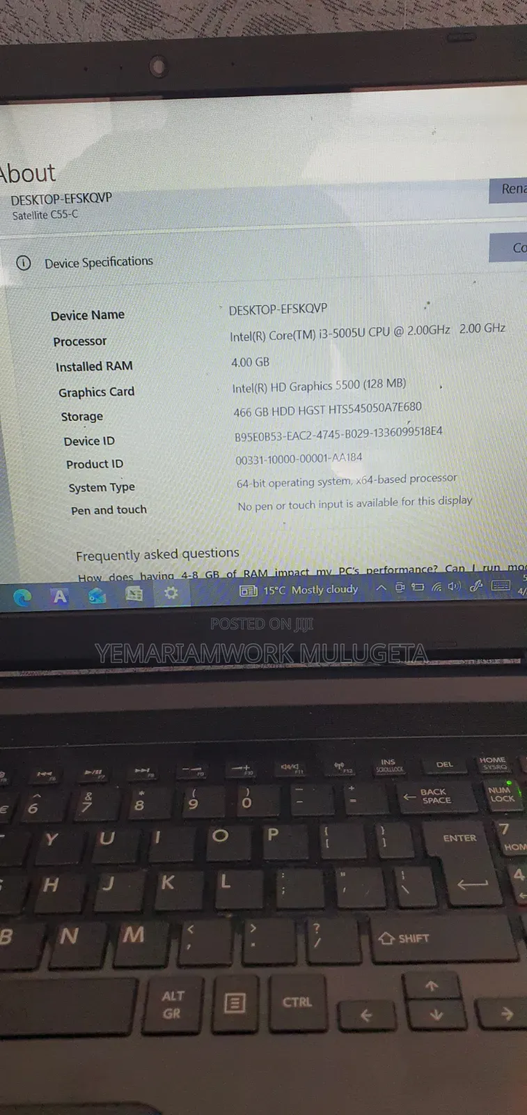 Laptop Toshiba Satellite C55 4GB Intel Core i3 HDD 500GB