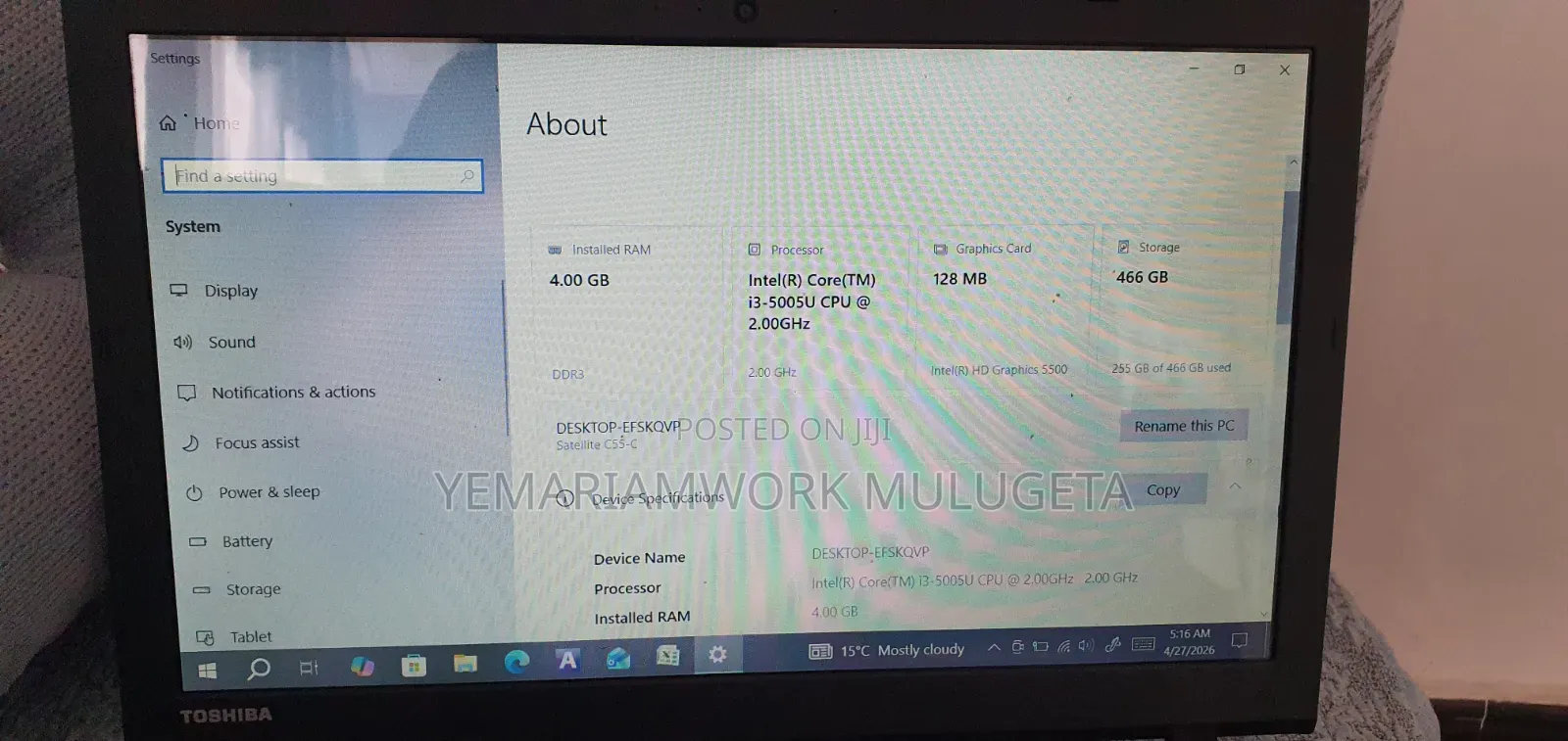 Laptop Toshiba Satellite C55 4GB Intel Core i3 HDD 500GB