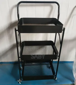 Black 3-Tier Utility Rolling Cart With Mesh Baskets and Handles
