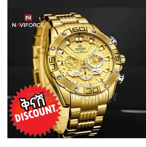 Naviforce Men’S Quartz Watch(ቅናሽ)የወንድ ሰዓት Gold Silver Nf8019