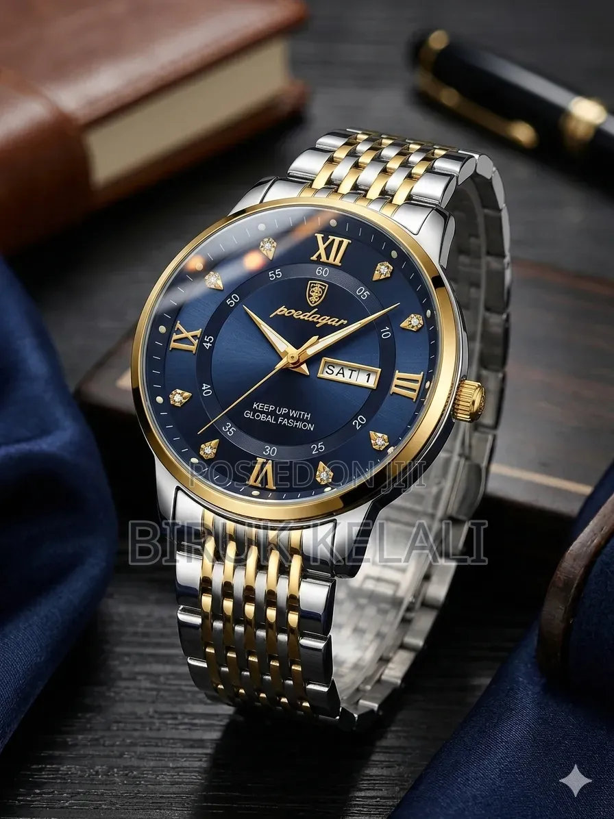 Poedagar Men's Luxury Wristwatch Featuring a Two-Tone Stainless Steel