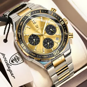 Poedagar 697 Gents Watch With a Gold Dial and Two-Tone Stainless Steel
