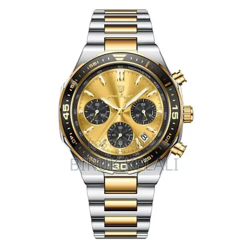 Poedagar 697 Gents Watch With a Gold Dial and Two-Tone Stainless Steel