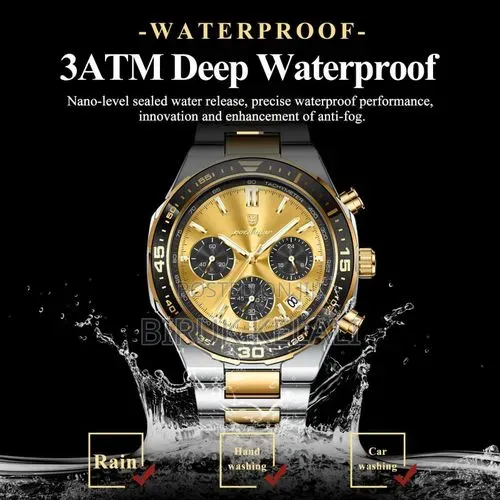 Poedagar 697 Gents Watch With a Gold Dial and Two-Tone Stainless Steel