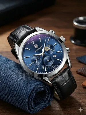 Poedagar Men's Luxury Chronograph Wristwatch With a Blue Dial Andblack