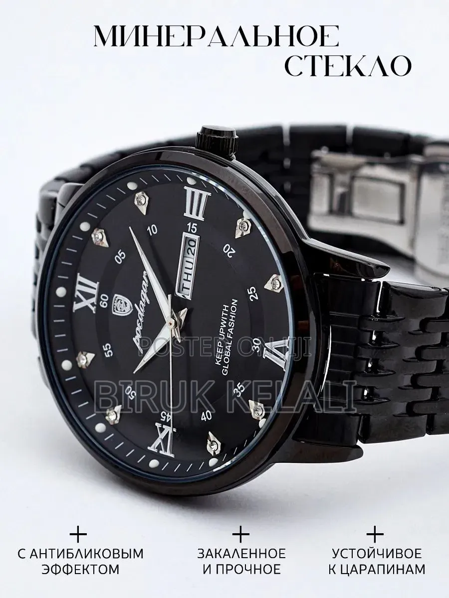 Poedagar Men's Stainless Steel Luxury Quartz Watch Featuring a Black