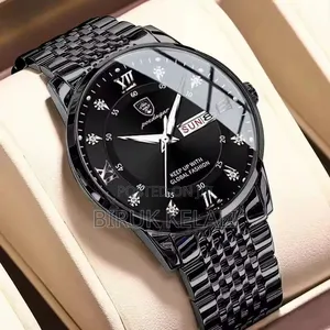 Poedagar Men's Stainless Steel Luxury Quartz Watch Featuring a Black