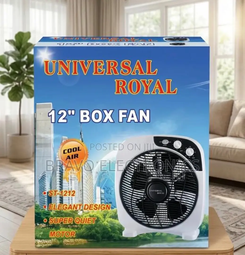 Universal Royal 12” Compact Box Fan With Super Quiet Motor