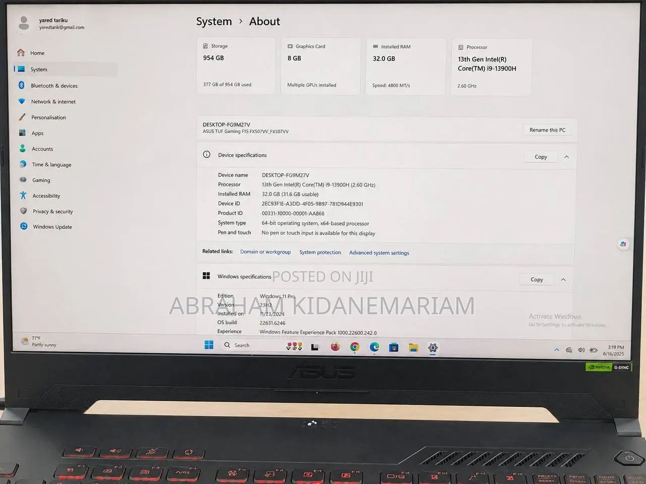 New Laptop Asus TUF Dash F15 32GB Intel Core i9 SSD 1T