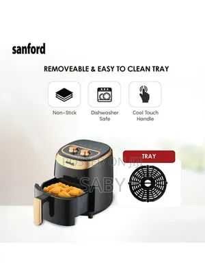 Sanford Manual Oil-Free Air Fryer With a Black Finish and Gold Accents