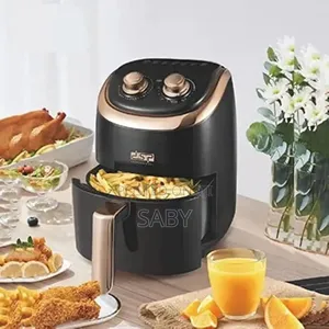 Sanford Manual Oil-Free Air Fryer With a Black Finish and Gold Accents