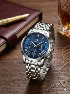 Poedagar Men's Blue Dial Stainless Steel Quartz Chronograph Wristwatch