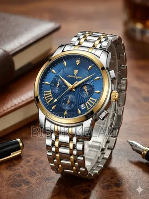 Poedagar 813 Wristwatch Featuring a Blue Dial With a Gold Bezel