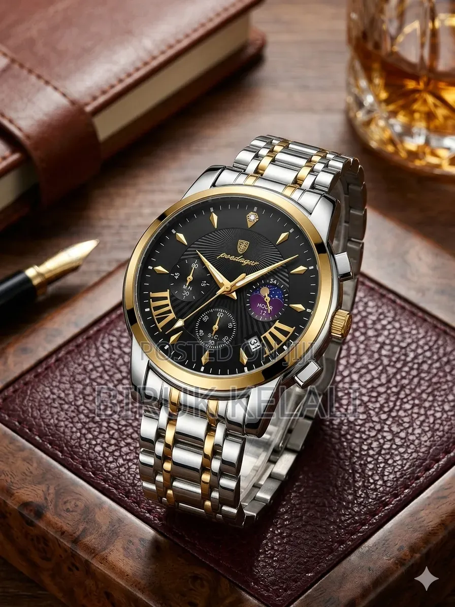 Poedagar 813 Luxury Stainless Steel Quartz Watch With a Black Dial