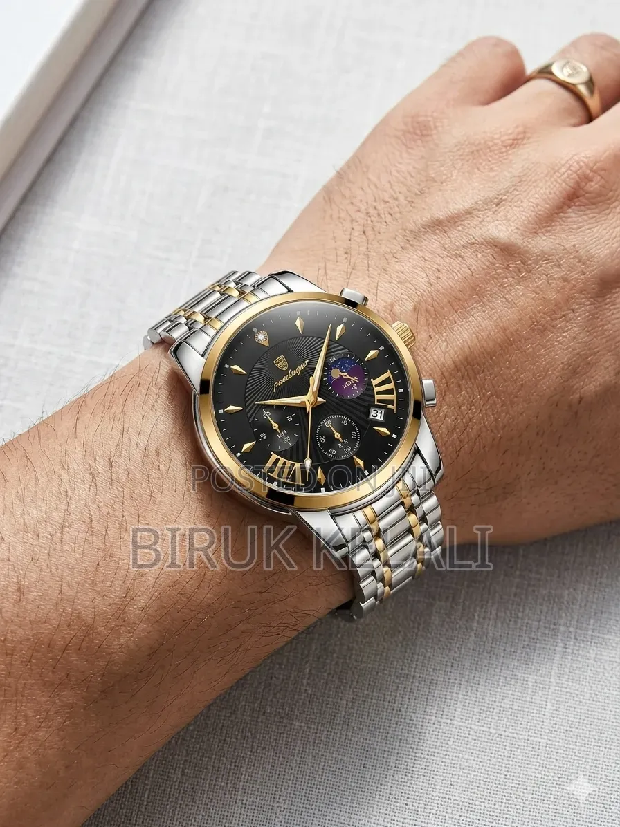 Poedagar 813 Luxury Stainless Steel Quartz Watch With a Black Dial