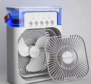 Fan, and Humidifier in White Featuring a Blue Led Water Tank.