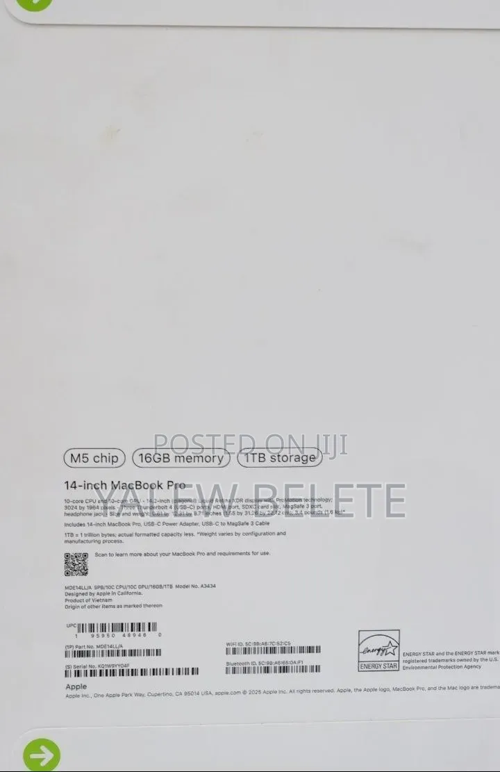 New Laptop Apple MacBook Pro 16GB Apple M1 SSD 1T