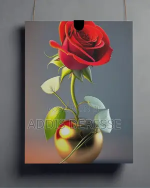 Elegant Red Rose Golden Vase