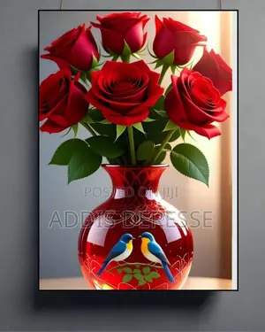 Elegant Red Roses Bird Motif Vase