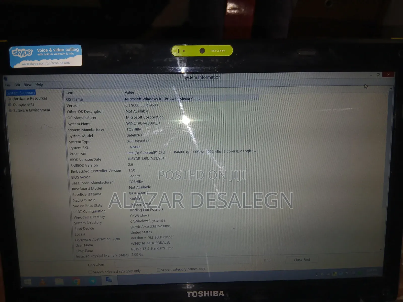 Laptop Toshiba 2GB Intel Celeron HDD 256GB