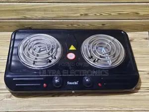 Saachi Double Hot Plate Stove With a Black Finish.