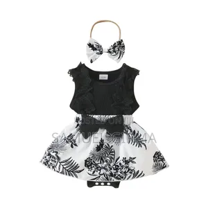 Mk- 0668 Babygirl Two Piece Set Floral Dress and Headband Set
