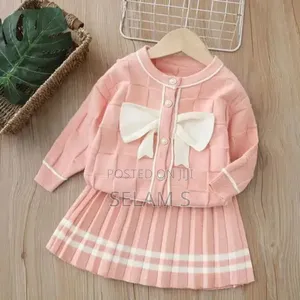 Knitted Cardigan and Pleated Skirt Set