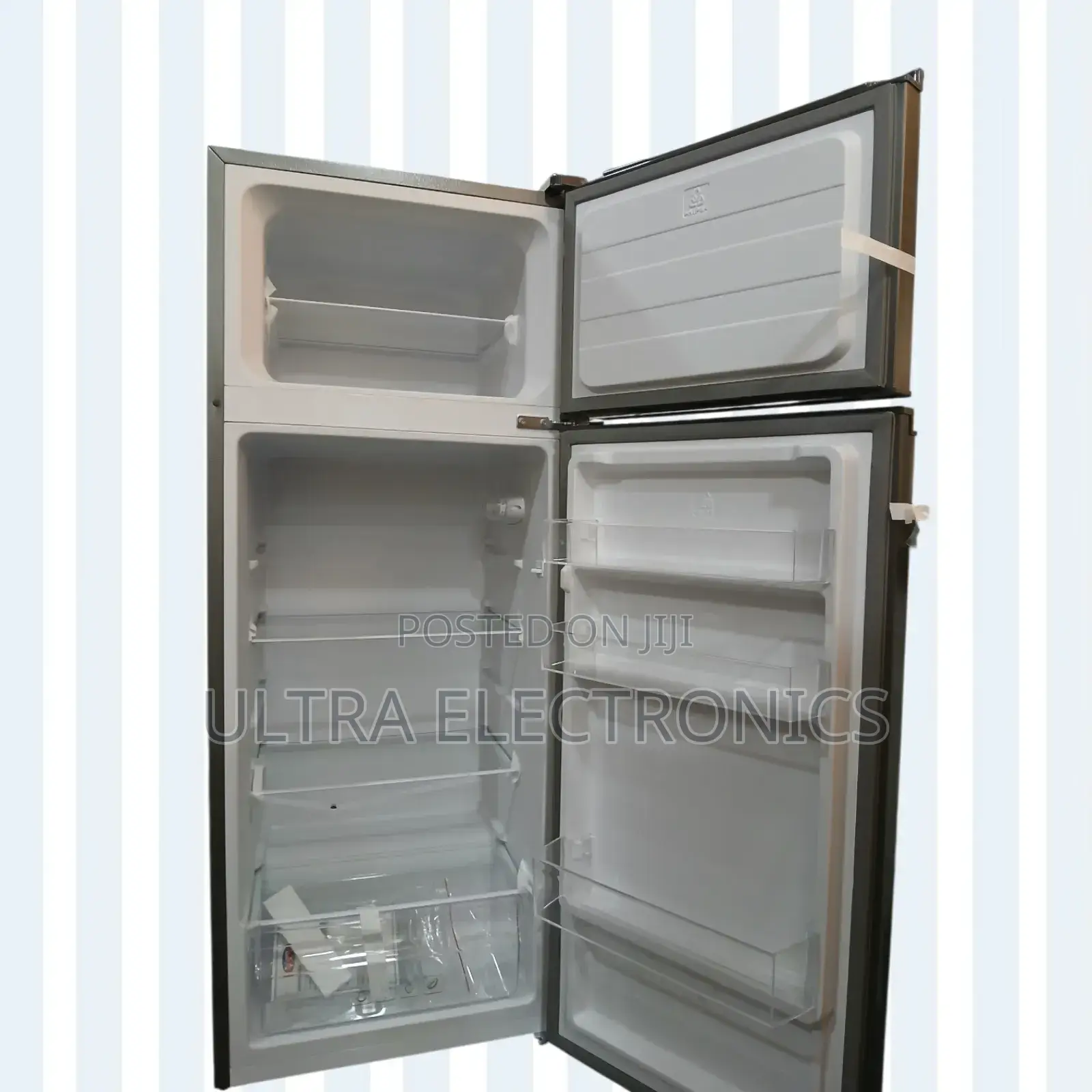 Garad Refrigerator Double-Door Top-Freezer in a Sleek Black Finish.