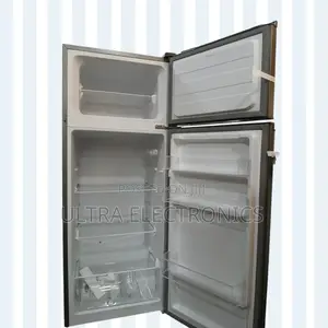 Garad Refrigerator Double-Door Top-Freezer in a Sleek Black Finish.
