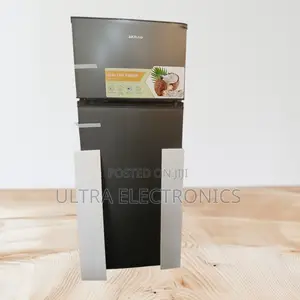 Garad Refrigerator Double-Door Top-Freezer in a Sleek Black Finish.