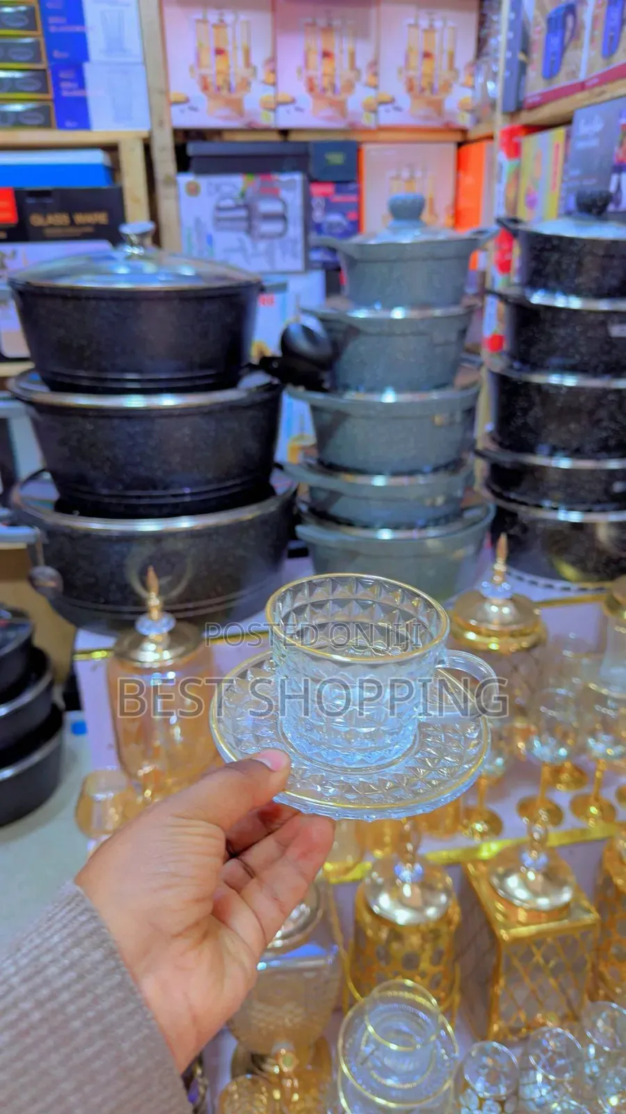 Luxurious Tea Cup Glassware With Golden 6 Pc የሻይ ብርጭቆ ሴት