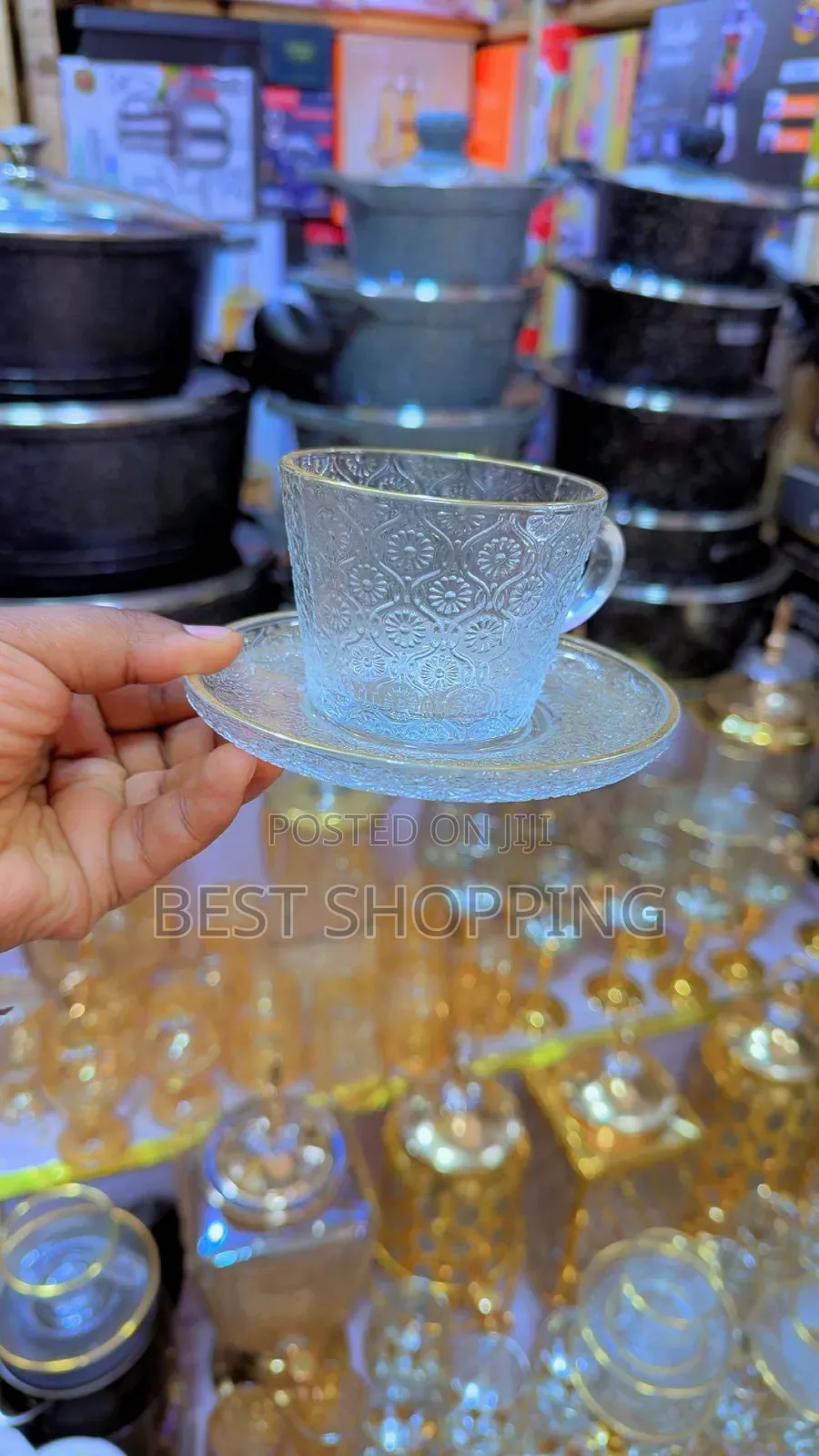 Luxurious Tea Cup Glassware With Golden 6 Pc የሻይ ብርጭቆ ሴት
