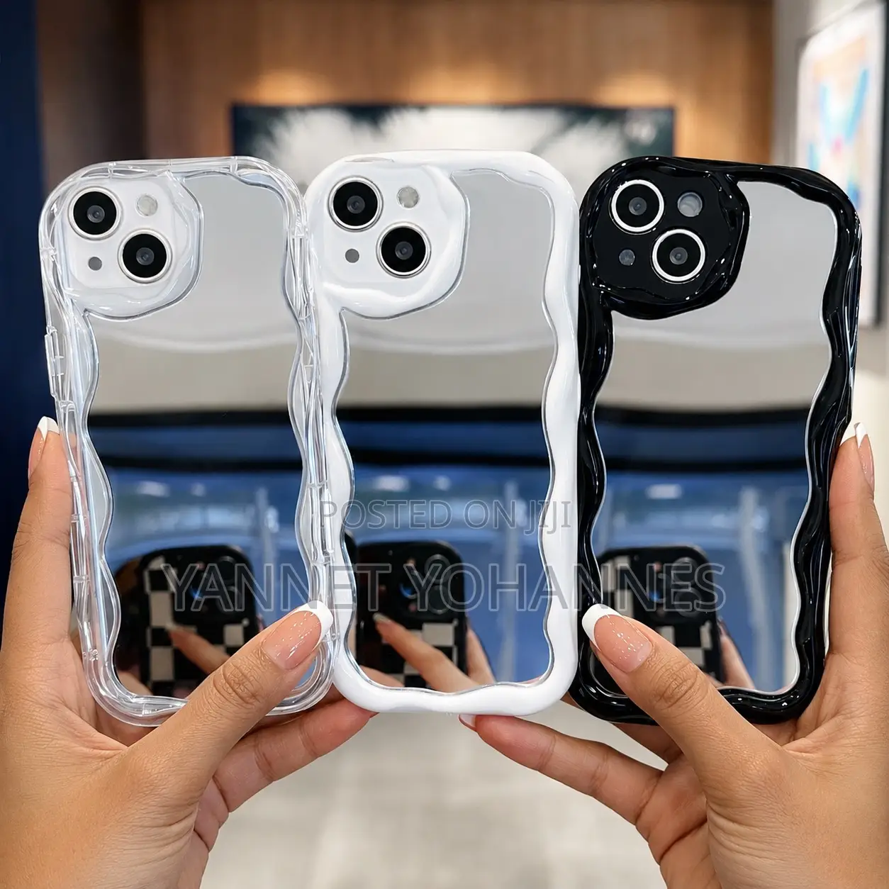 Wavy Mirror iPhone Case – Clear, White Black Shockproof Cover
