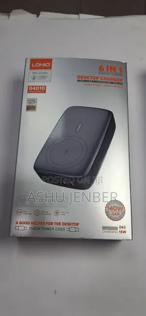 140w 6-in-1 Desktop Charger With Wireless Charging Capabilities.
