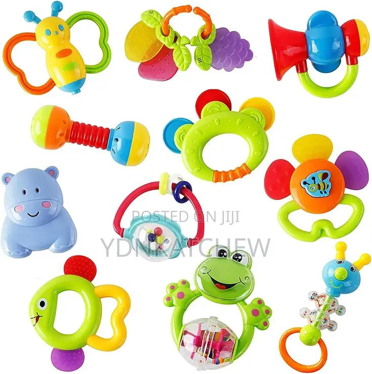 Colorful Baby Rattle Teether Toy Set in Feeding Bottle Container