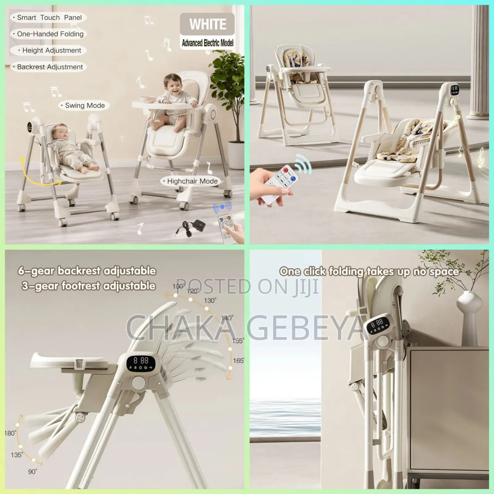 2-in-1 Baby High Chair Electric Swing – Remote Control, Padded Seat