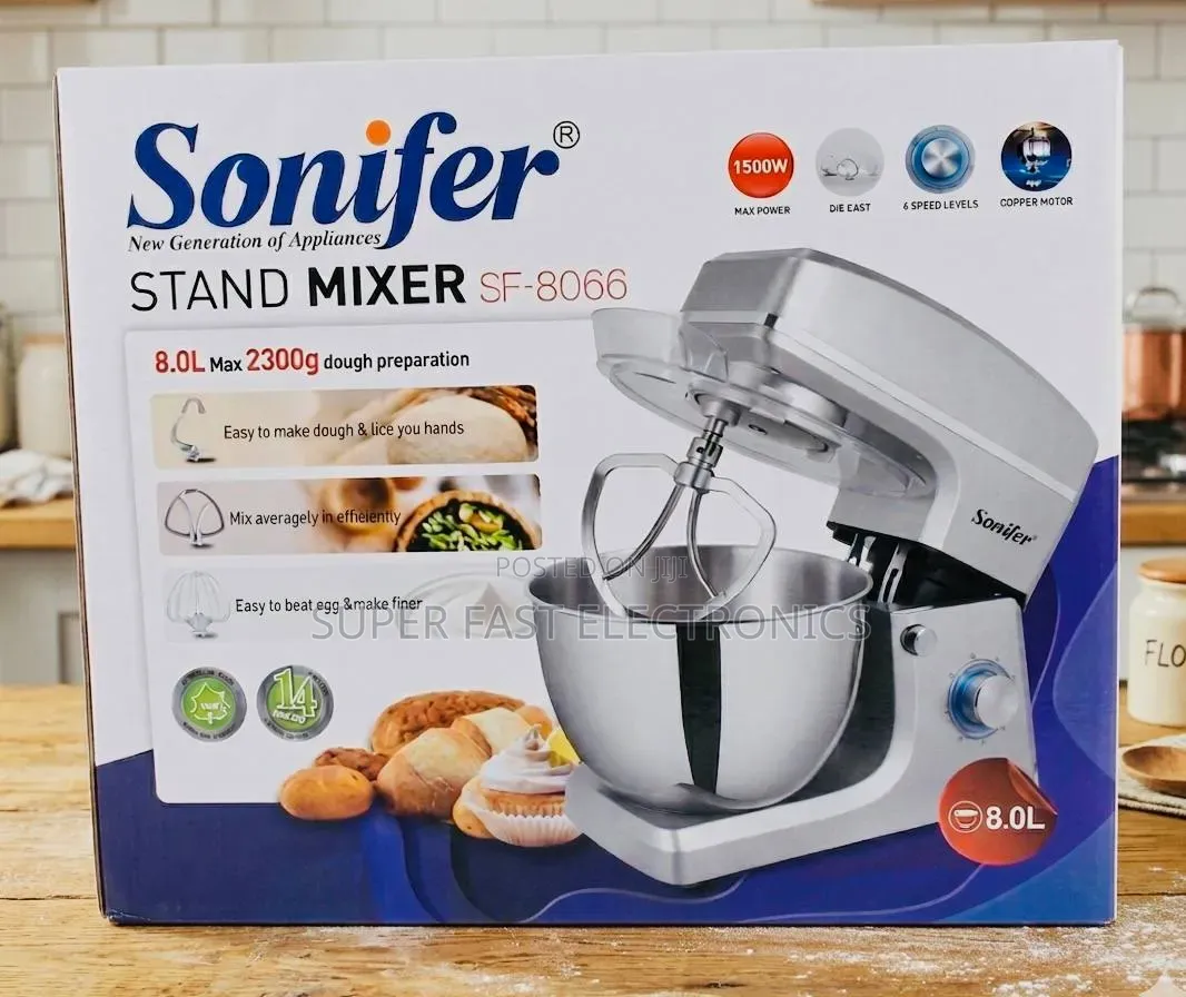 Sonifer Stand Mixer Powerful 1500w Copper Motor 8liter Stainless Steel