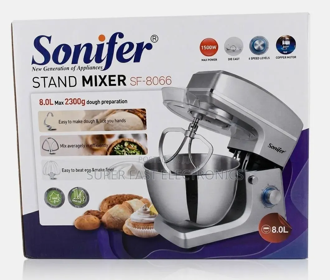 Sonifer Stand Mixer Powerful 1500w Copper Motor 8liter Stainless Steel
